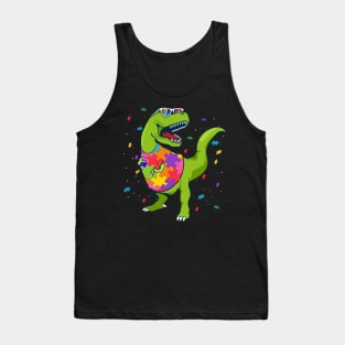 T Rex Dinosaur Autism Awareness Puzzle Piece Tank Top